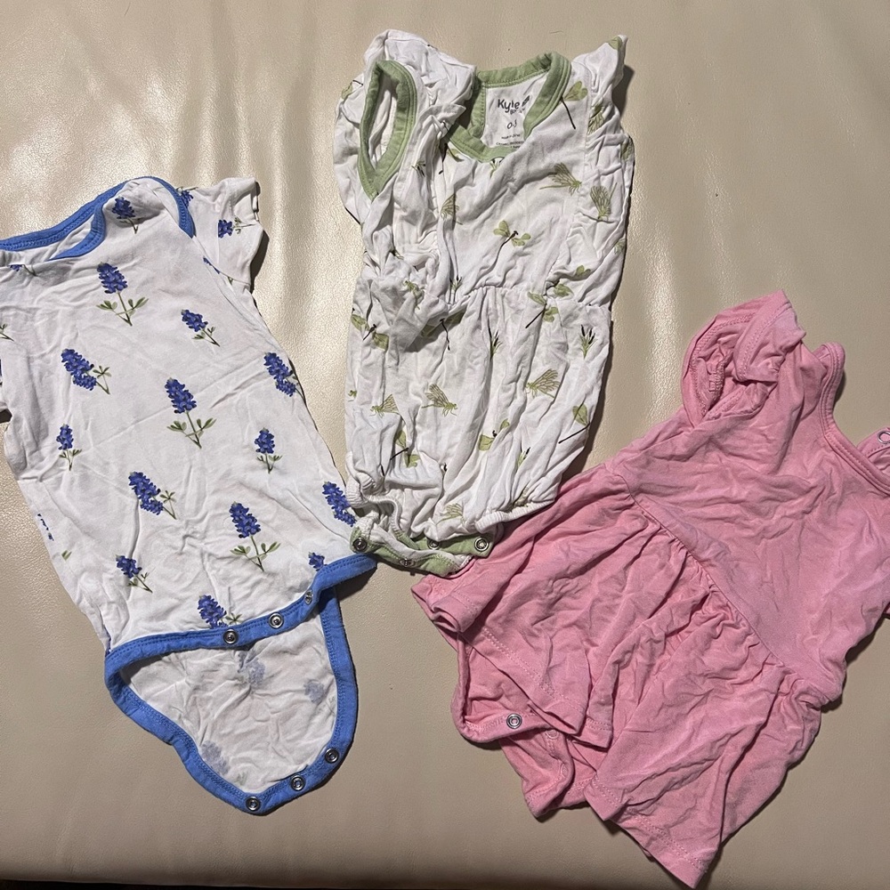 Kyte Baby Girl Lot Bluebonnet Onesie Dragonfly Romper Pink Twirl Dress 0-3 Month